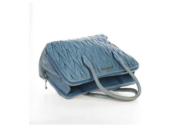 Sac à main Miu Miu Matelassé en cuir bleu argenté authentique 167678 - vue 6