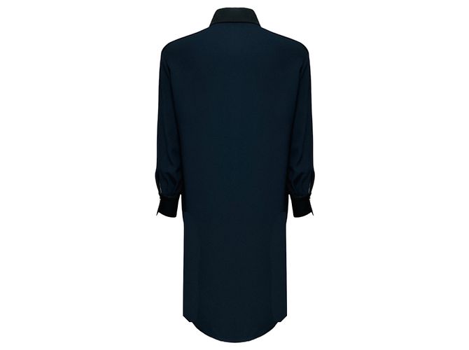 Abito camicia midi Versace blu navy / nero a maniche lunghe con bottoni anteriori e bottone Medusa - vista 3