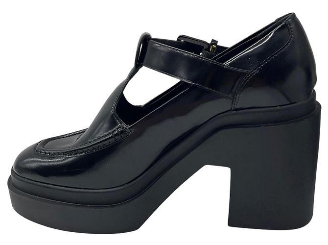 Robert Clergerie Oxford con tacco platform chunky in pelle lucida nera - vista 3