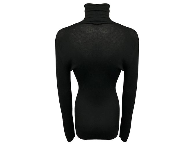 Chanel Rollkragenpullover aus geripptem Kaschmir- und Seidenstrick, langärmelig, schwarz - Ansicht 3