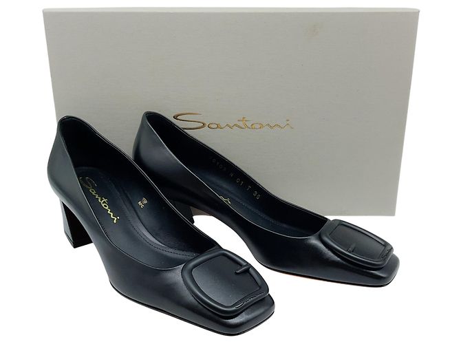 Santoni Pumps aus schwarzem Leder mit Hasmig-Schnalle - Ansicht 6