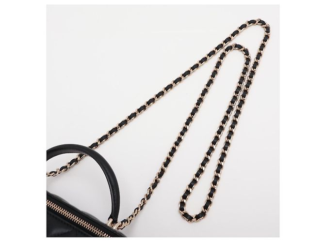 Chanel Vanity Case Small aus gestepptem Lammleder mit Kettenhandtasche Schwarz - Ansicht 7