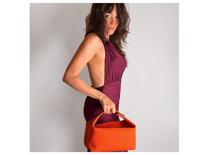 Hermès Trousse de Toilette Bride GM Wool Beauty Case Orange - vue 3