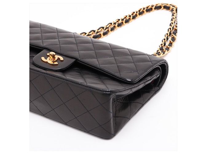 Timeless Chanel Vintage Classic Double Flap Medium Schultertasche aus gestepptem Lammleder Schwarz - Ansicht 3
