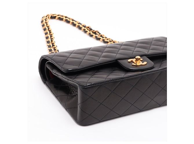 Timeless Chanel Vintage Classic Double Flap Medium Schultertasche aus gestepptem Lammleder Schwarz - Ansicht 4