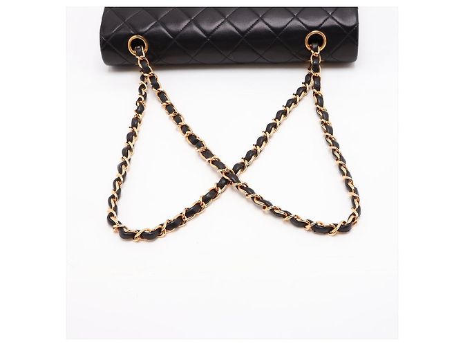 Timeless Chanel Vintage Classic Double Flap Medium Schultertasche aus gestepptem Lammleder Schwarz - Ansicht 5