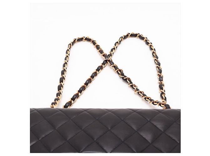 Timeless Chanel Vintage Classic Double Flap Medium Schultertasche aus gestepptem Lammleder Schwarz - Ansicht 6