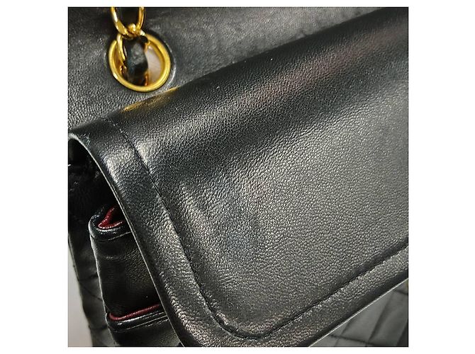 Timeless Chanel Vintage Classic Double Flap Medium Schultertasche aus gestepptem Lammleder Schwarz - Ansicht 12