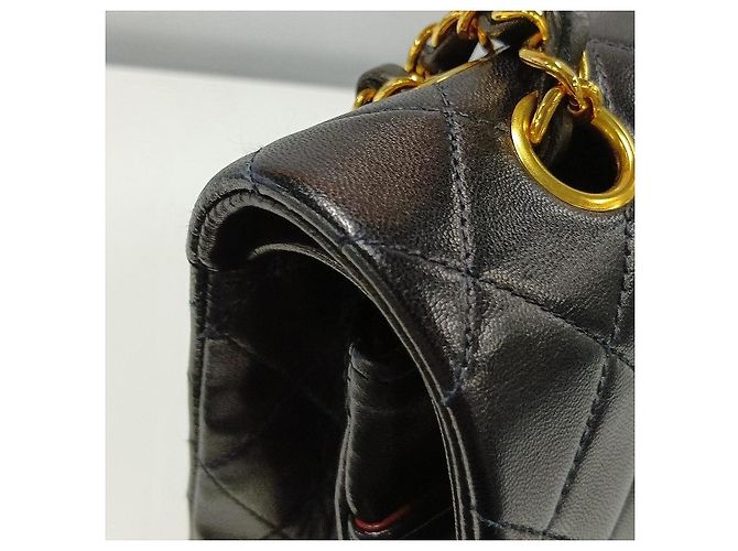 Timeless Chanel Vintage Classic Double Flap Medium Schultertasche aus gestepptem Lammleder Schwarz - Ansicht 13