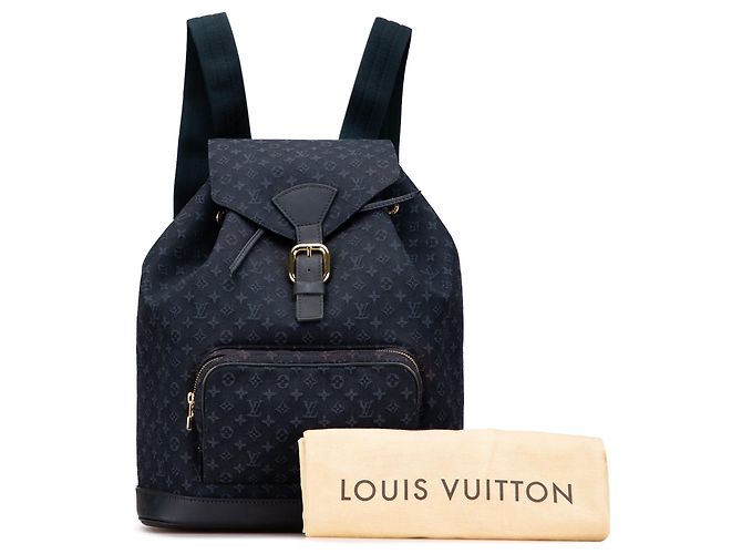 Zaino Louis Vuitton Monogram Mini Lin Montsouris GM Blu - vista 12