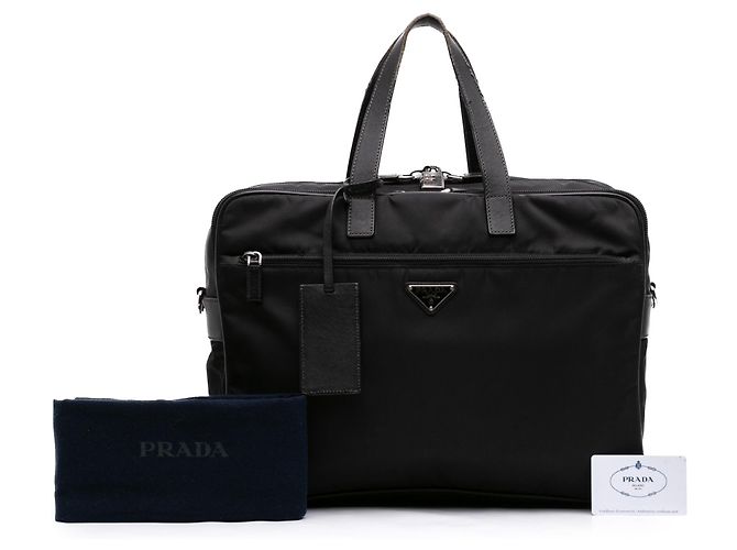 Mala de negócios Prada em Tessuto azul com acabamentos em Saffiano - vista 7