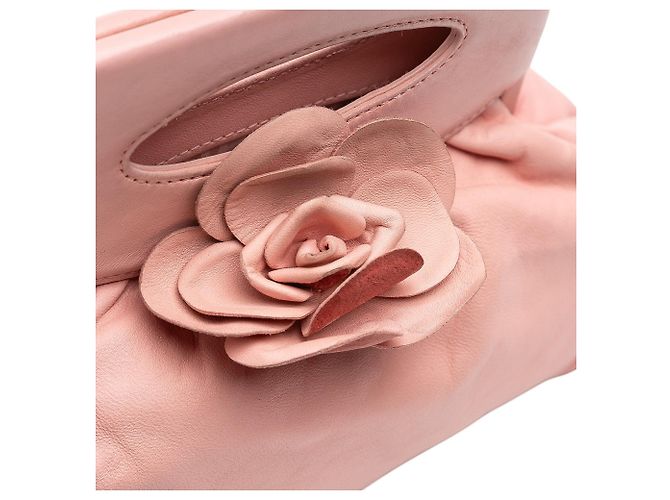 Chanel Camellia Top Handle Frame Bag Handtasche aus rosa Lammleder - Ansicht 8