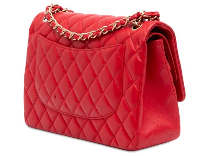 Borsa a tracolla Chanel Jumbo Classic Double Flap in pelle d'agnello rossa Rosso - vista 2