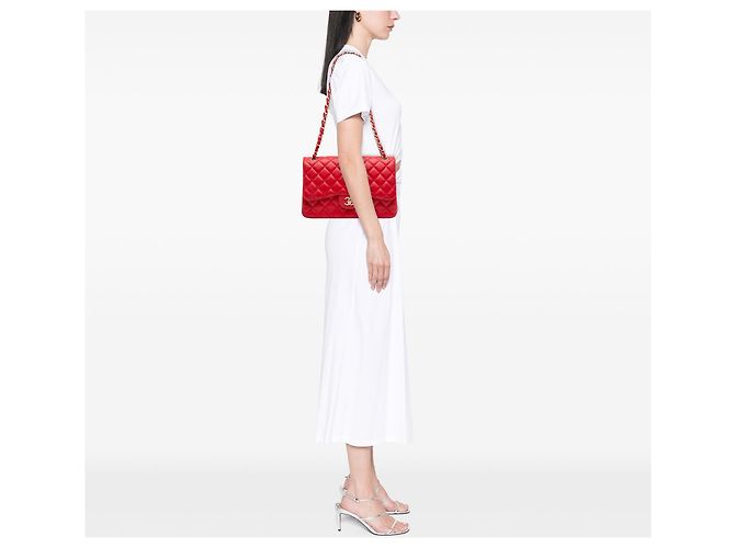 Borsa a tracolla Chanel Jumbo Classic Double Flap in pelle d'agnello rossa Rosso - vista 6