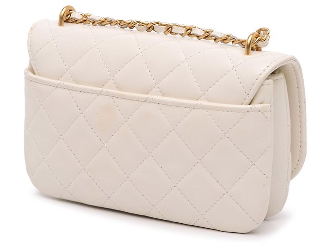 Borsa a tracolla Chanel Flap in pelle d'agnello lucida matelassé bianca con catena Bianco - vista 2