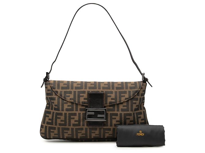 Fendi Zucca Canvas Schultertasche mit doppeltem Verschluss, braun - Ansicht 10