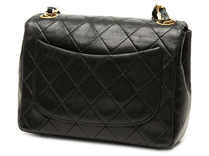 Borsa a tracolla Chanel Mini Square Classic Single Flap in pelle di agnello nera Nero - vista 2