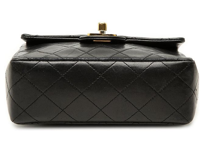 Borsa a tracolla Chanel Mini Square Classic Single Flap in pelle di agnello nera Nero - vista 3