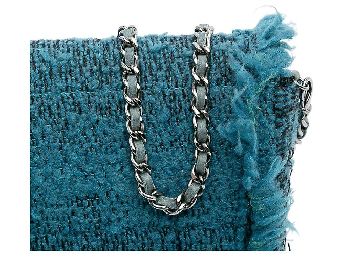Borsa a tracolla Chanel CC Tweed East West Flap Blu - vista 10