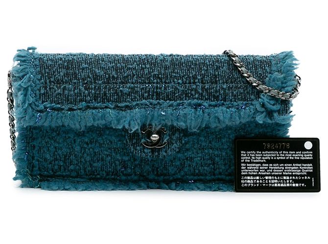 Borsa a tracolla Chanel CC Tweed East West Flap Blu - vista 12