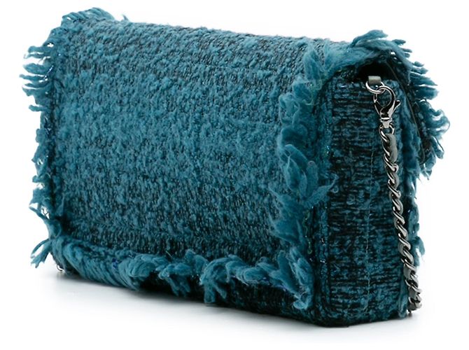 Borsa a tracolla Chanel CC Tweed East West Flap Blu - vista 2