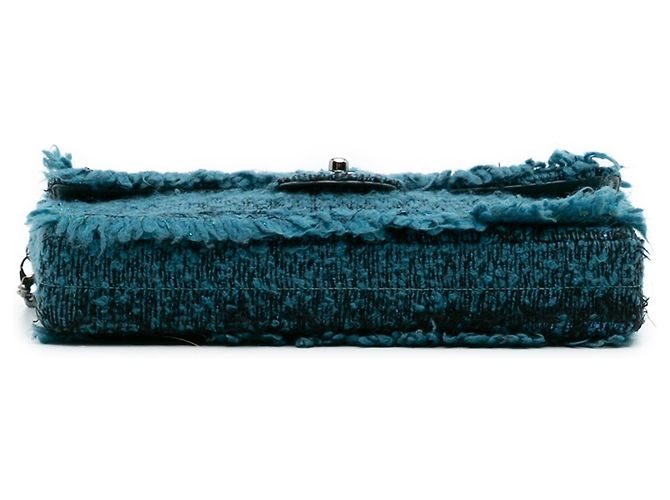 Borsa a tracolla Chanel CC Tweed East West Flap Blu - vista 3