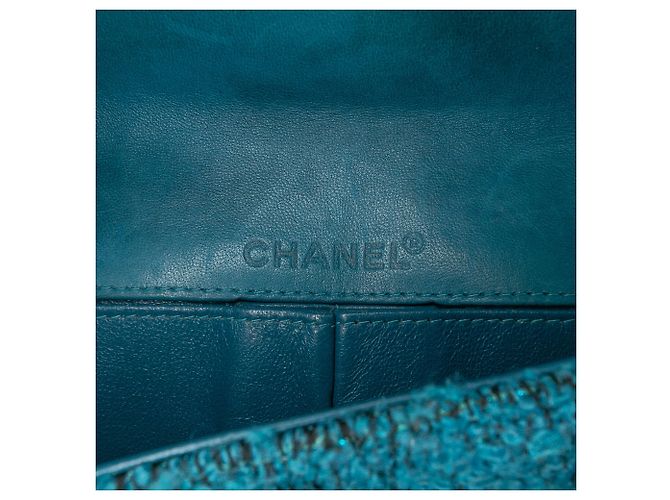 Borsa a tracolla Chanel CC Tweed East West Flap Blu - vista 5