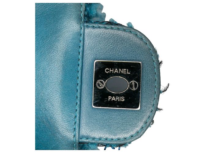 Borsa a tracolla Chanel CC Tweed East West Flap Blu - vista 7