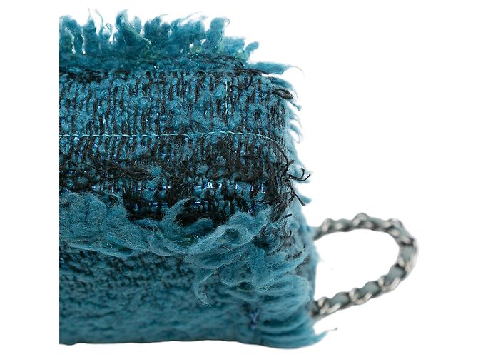 Borsa a tracolla Chanel CC Tweed East West Flap Blu - vista 8