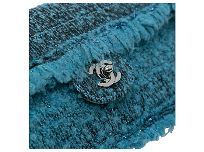 Borsa a tracolla Chanel CC Tweed East West Flap Blu - vista 9