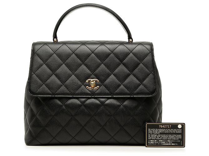 Borsa Chanel CC Quilted Caviar Kelly Top Handle Bag Nera Nero - vista 7