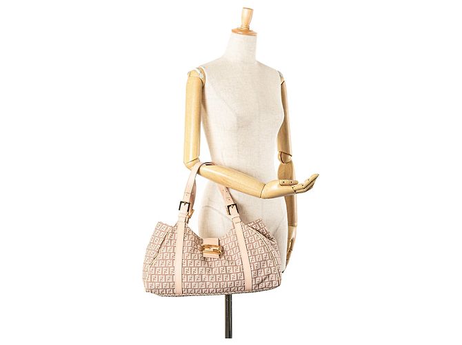 Fendi Zucchino Canvas Schultertasche Rosa Pink - Ansicht 13