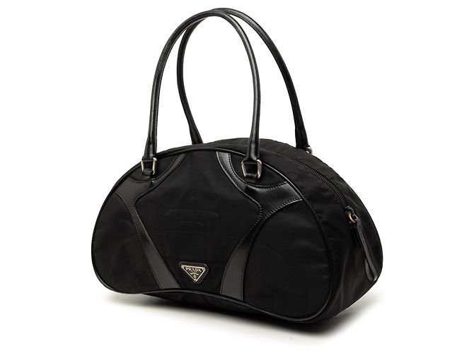 Borsa Bowler Prada Vitello Drive Trimmed Tessuto Nera Nero - vista 2