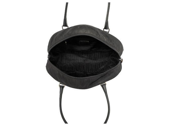 Borsa Bowler Prada Vitello Drive Trimmed Tessuto Nera Nero - vista 4