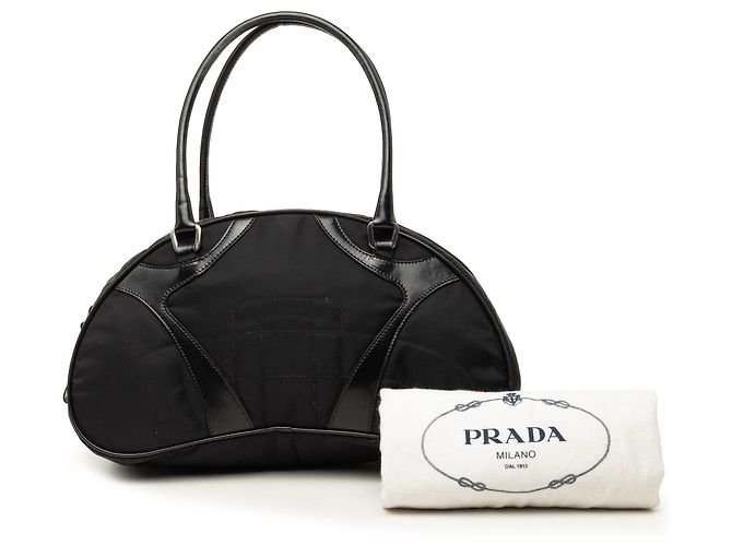 Borsa Bowler Prada Vitello Drive Trimmed Tessuto Nera Nero - vista 8