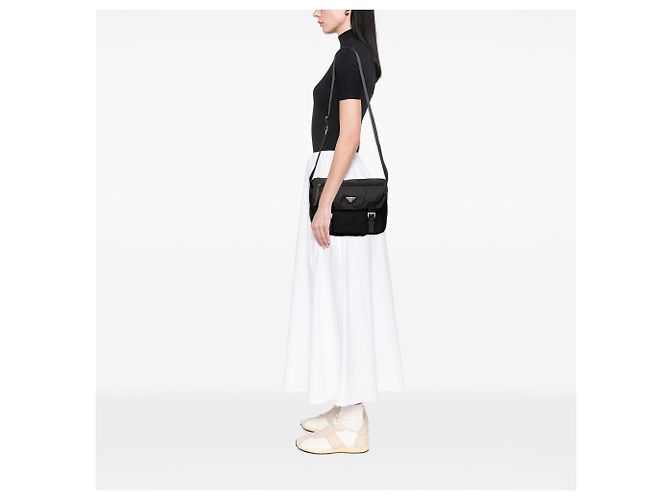 Double Borsa a tracolla Prada Tessuto blu con zip e doppia fibbia - vista 8