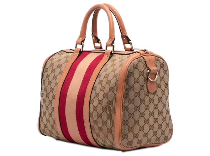Borsa Boston Satchel Gucci Medium GG Canvas Web Joy Beige - vista 2