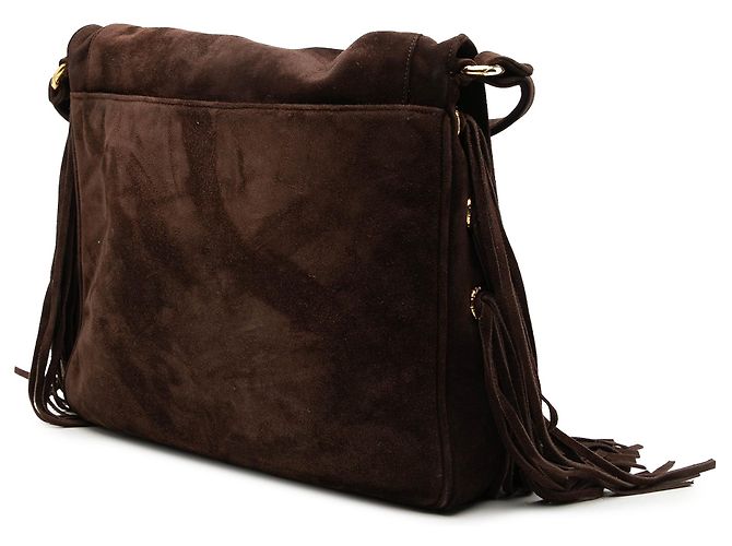 Borsa a tracolla Chanel CC in camoscio marrone con nappe - vista 2