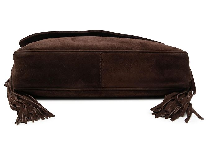 Borsa a tracolla Chanel CC in camoscio marrone con nappe - vista 3