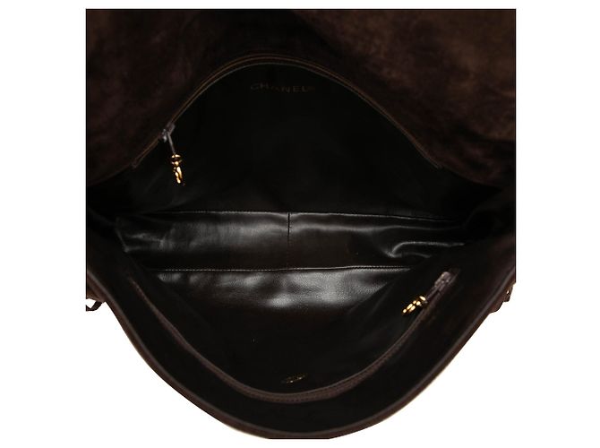 Borsa a tracolla Chanel CC in camoscio marrone con nappe - vista 4