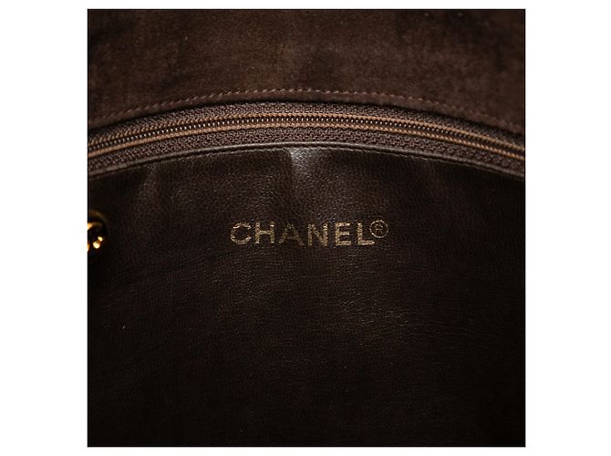 Borsa a tracolla Chanel CC in camoscio marrone con nappe - vista 5