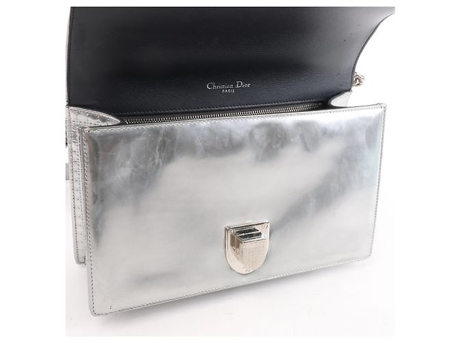 Borsa a tracolla con catena Christian Dior Diorama Cannage in pelle verniciata Silver Nero - vista 12