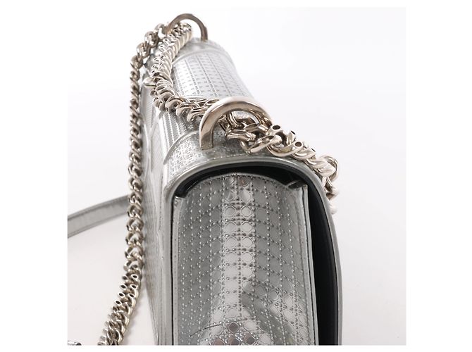 Borsa a tracolla con catena Christian Dior Diorama Cannage in pelle verniciata Silver Nero - vista 4