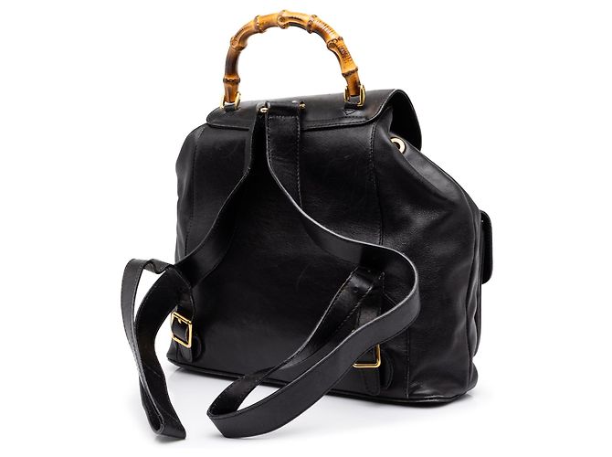 Bamboo Zaino Gucci Large in pelle di vitello nera con coulisse e bambù Nero - vista 2