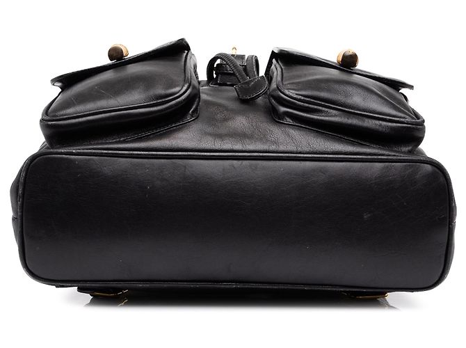 Bamboo Zaino Gucci Large in pelle di vitello nera con coulisse e bambù Nero - vista 3