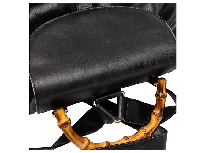 Bamboo Zaino Gucci Large in pelle di vitello nera con coulisse e bambù Nero - vista 6