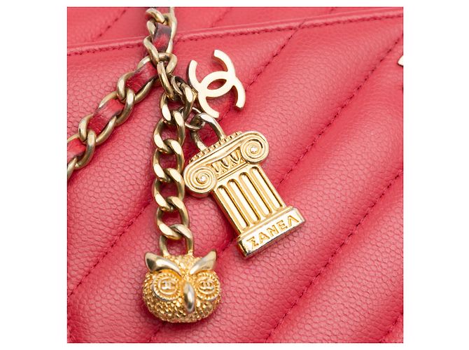 Borsa crossbody Chanel CC Chevron Caviar Red Ancient Greek Charms Wallet On Chain Rosso - vista 8