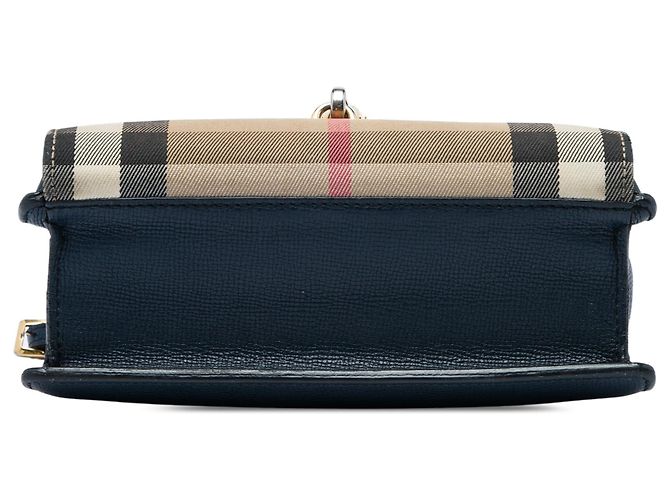 Borsa a tracolla Derby Macken Burberry Small in pelle blu e tela House Check - vista 3