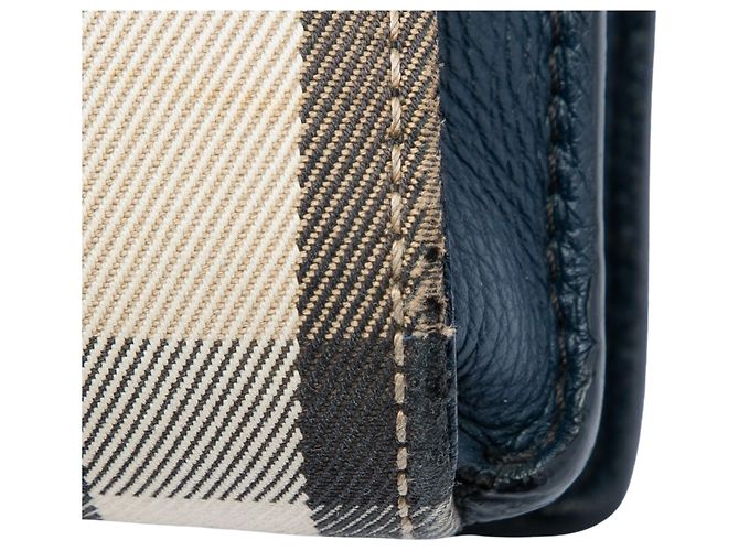 Borsa a tracolla Derby Macken Burberry Small in pelle blu e tela House Check - vista 6