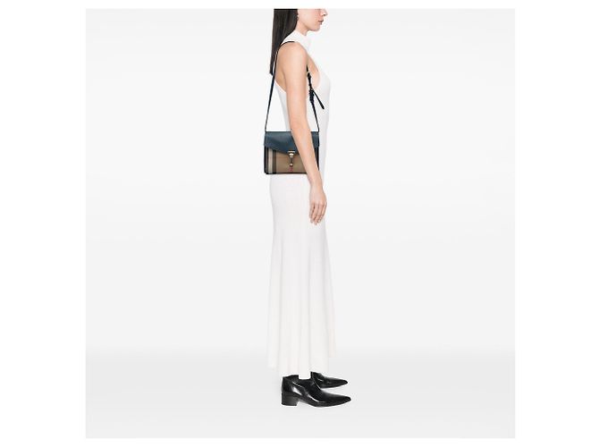 Borsa a tracolla Derby Macken Burberry Small in pelle blu e tela House Check - vista 7